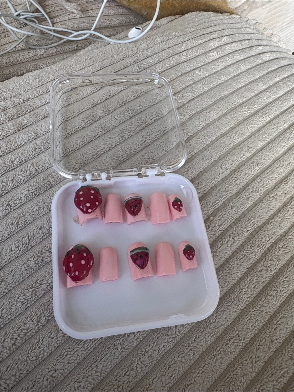 Pink Strawberry Press-On Nails for Kids